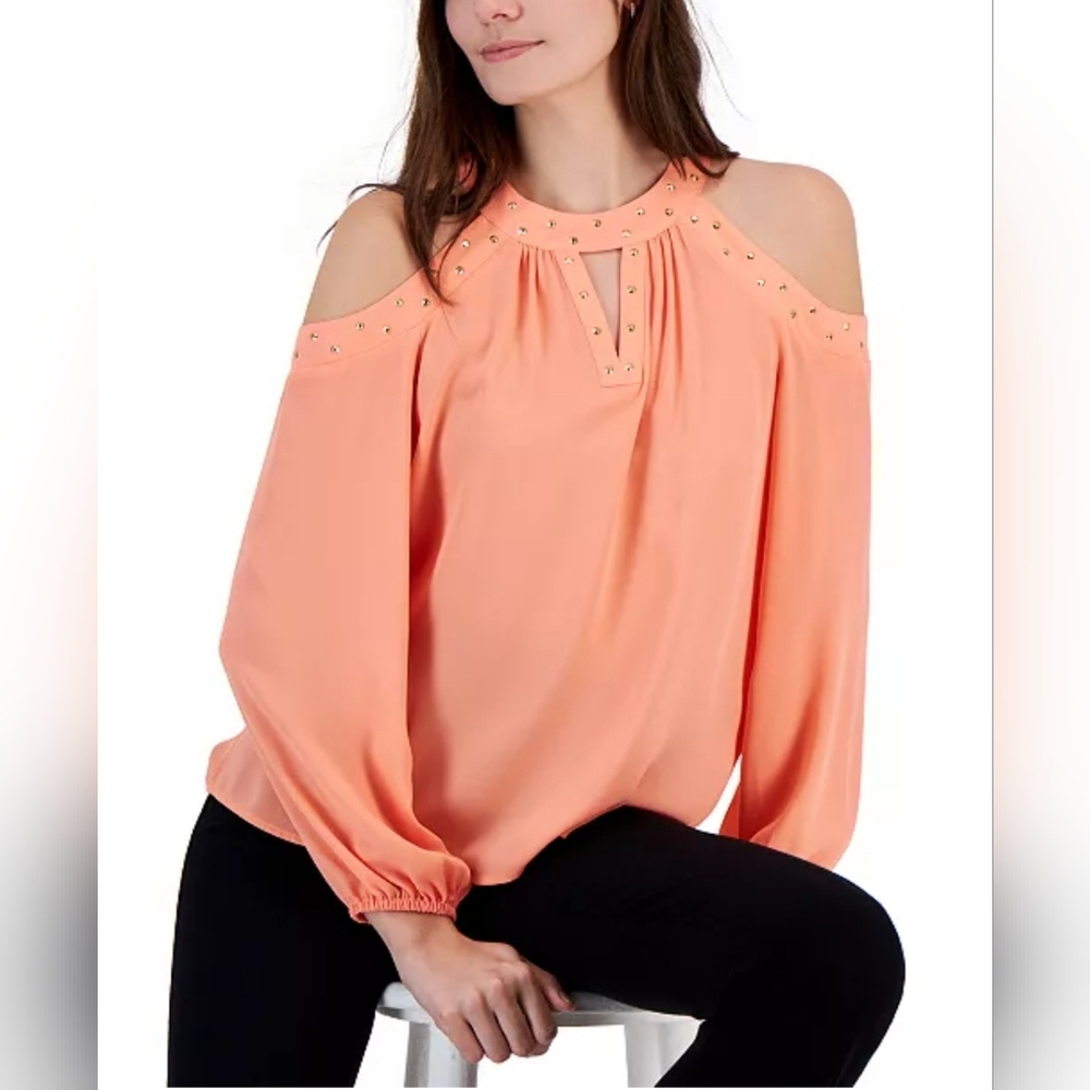 266. NWT - I.N.C. Studded Cold Shoulder Top - Coral